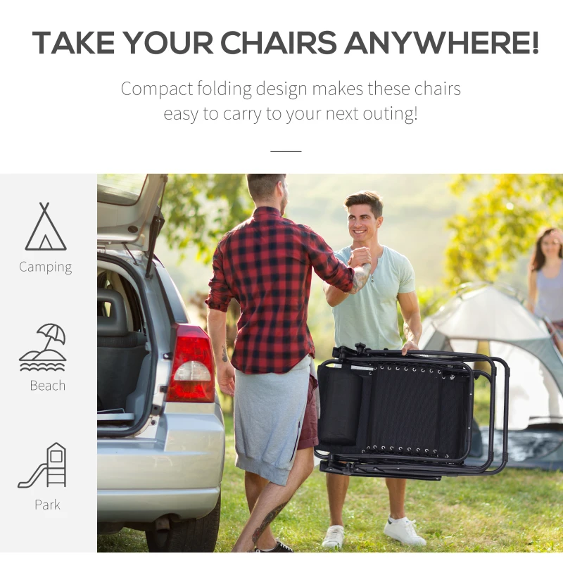 Best Folding Zero Gravity Chairs, 3 Pieces Adjustable Sun Lounger and Table Set with Cup Holder and Headrest, Patio Bistro Set with Reclining Garden Chairs for Outdoor, Black - Image 5