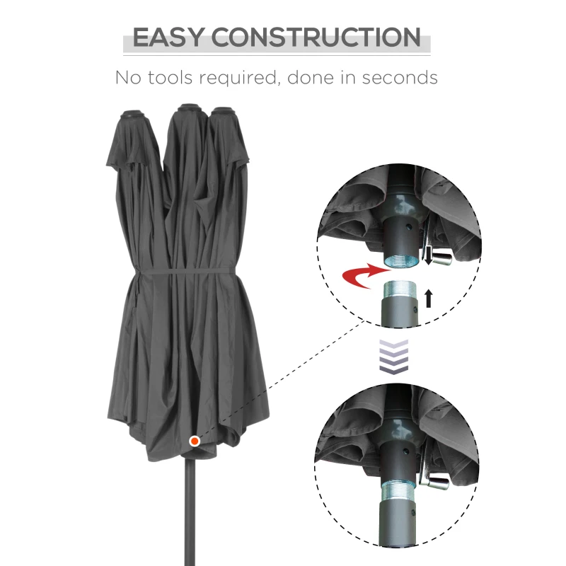 Best 4.6M Sun Umbrella Canopy Double-sided Crank Sun Shade w/ Cross Base Grey - Image 6