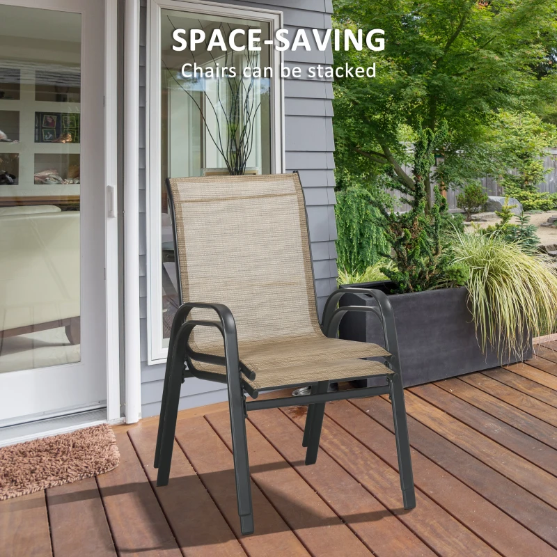 Best 3 Pieces Outdoor Bistro Set, Patio Stackable Armchairs with Breathable Mesh Fabric and SPC Board Coffee Table, Brown - Image 7