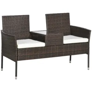 Best Two-Seat Rattan Chair, with Middle Table - Brown