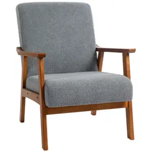 Best Armchair with Wide Seat, Boucle Accent Chair, Thick Padded Occasional Chair with Solid Wood Frame for Living Room Bedroom Home Office Reception Balcony, Grey