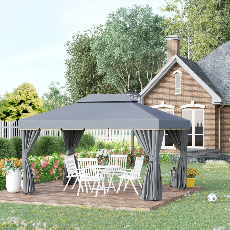 Best 3 x 4m Aluminium Garden Gazebo, Marquee Canopy Shelter Pavilion Party Tent with Nets and Curtains for Garden and Deck, Grey - Image 10