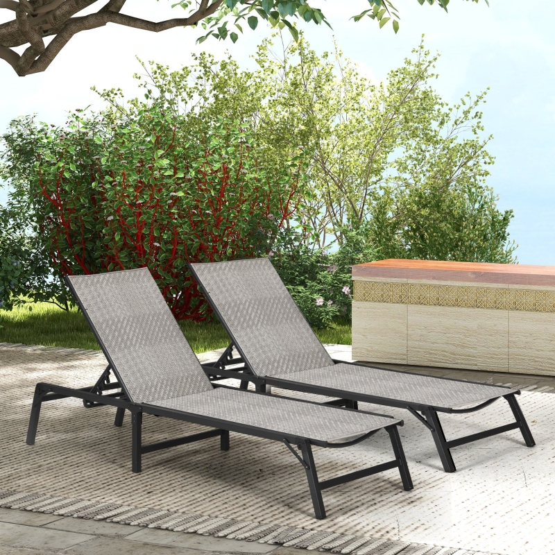 Best Foldable Outdoor PE Rattan Sun Lounger Set of 2, Patio Wicker Recliners Lounge Chair w/ 5-Level Adjustable Backrest, for Poolside, Garden, Mixed Grey - Image 10