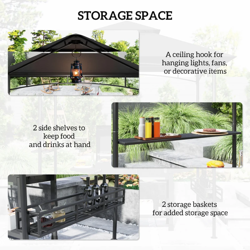 Best 150 x 240cm BBQ Grill Gazebo, with Shelves - Grey - Image 5