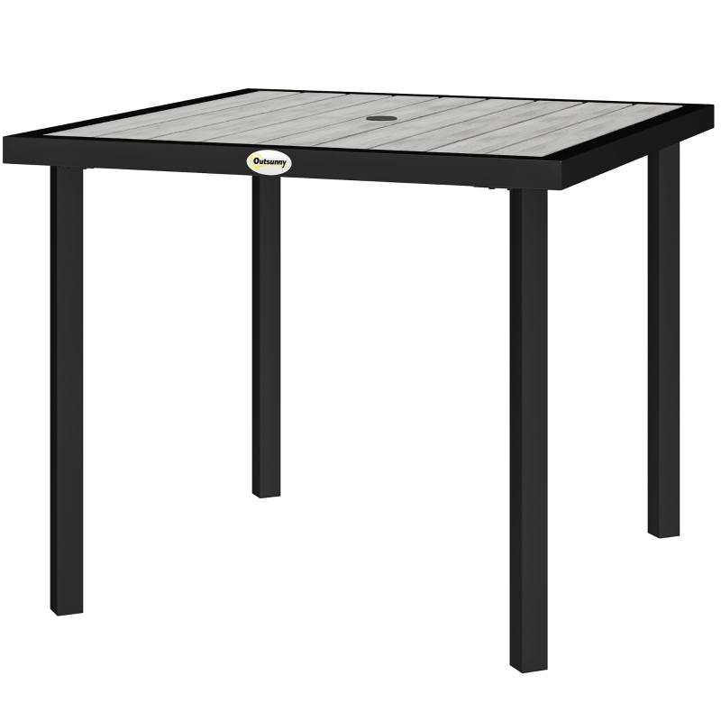 Best Square Garden Dining Table with 5.4cm Parasol Hole, Slatted Top, Metal Frame, 86 x 86 x 71 cm, Light Grey - Image 11