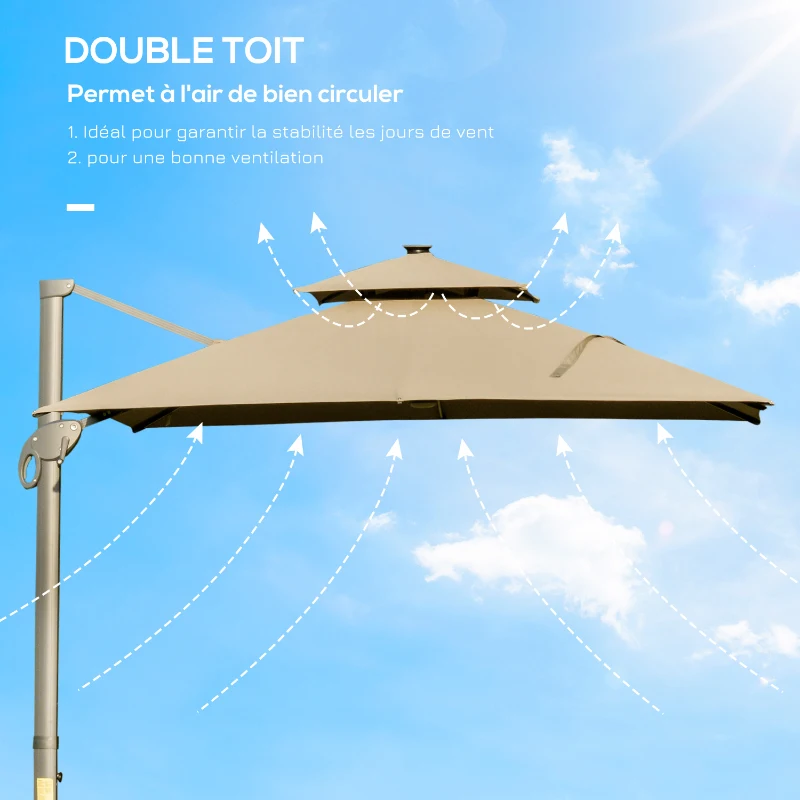 Best 3 x 3(m) Aluminium Sun Square Canopy Top w/ Adjustable Pole Angle Khaki - Image 4