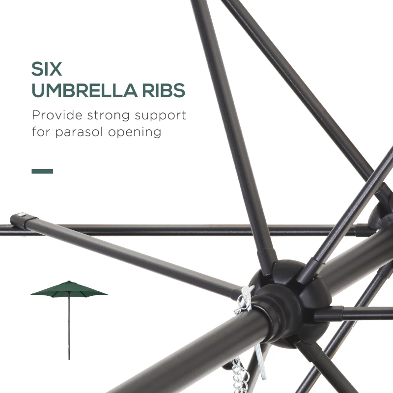 Best 2m Garden Parasol Umbrella, Outdoor Sun Shade with 6 Sturdy Ribs for Balcony, Bench, Garden, Green - Image 5