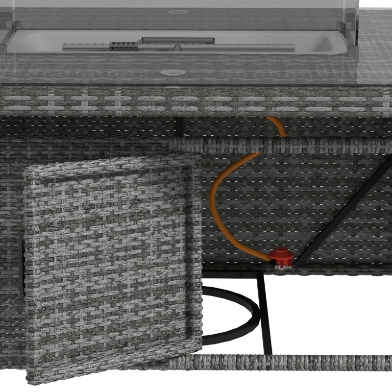 Best 7 Pieces Outdoor Rattan Garden Furniture with Fire Pit Table, 6 Seater Garden Table and Chairs with Cushions, Rattan Dining Set with Propane Heater Table, Windscreen, 50,000 BTU, Grey - Image 8