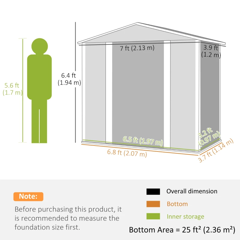 Best 7 x 4ft Garden Shed, Easy to Assemble, Upgraded Galvanised Steel Frame with Foundation Kit, Double Doors with Lock, Outdoor Metal Shed with Vents and Gloves, Garden Storage Shed, Light Grey - Image 3