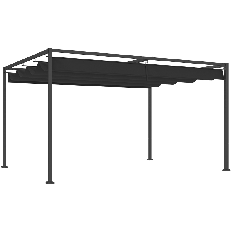 Best 4 x 3m Metal Pergola, with Retractable Canopy Roof - Black