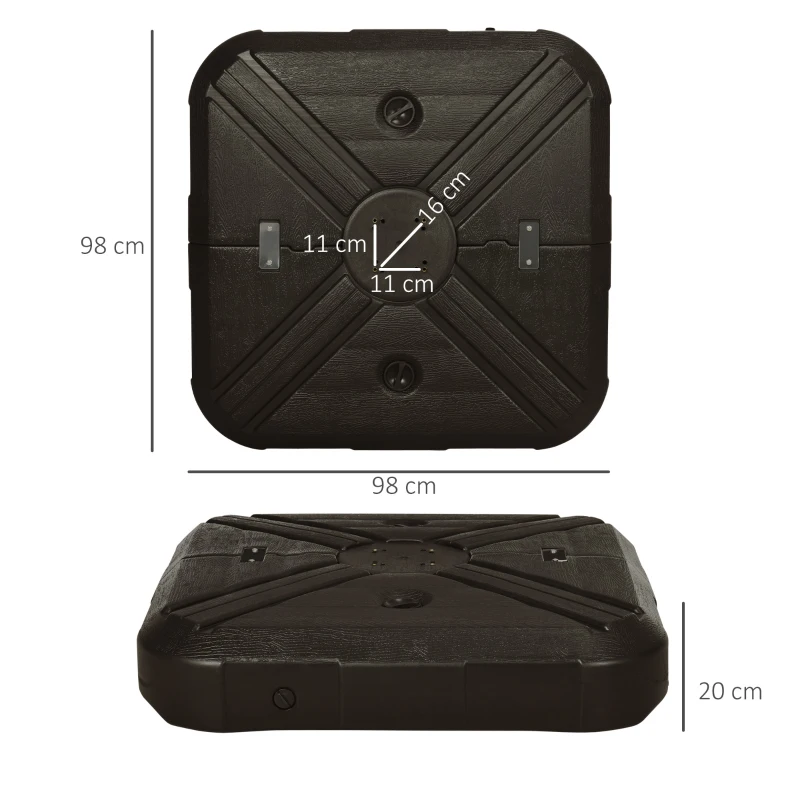 Best Fillable Cantilever Parasol Base Weights with Steel Cross Base, Garden Umbrella Stand Weight with Wheels, 195kg Sand or 170kg Water Filled, Coffee - Image 3