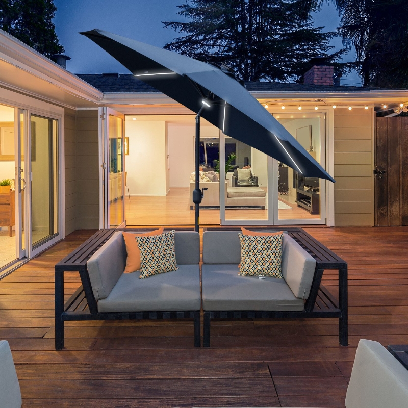 Best 2.7m Garden Parasol Sun Umbrella w/ LED Solar Light Angled Canopy Blue - Image 10