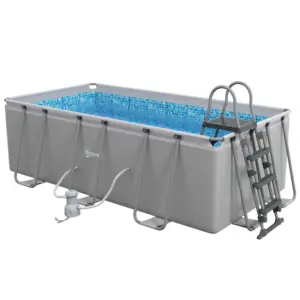 Best Rectangle Steel Frame Swimming Pool with Ladder and Pump - Grey