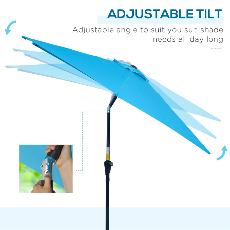 Best 2.6M Garden Parasol Umbrella with Tilt and Crank, Outdoor Sun Parasol Sunshade Shelter with Aluminium Frame, Blue - Image 4