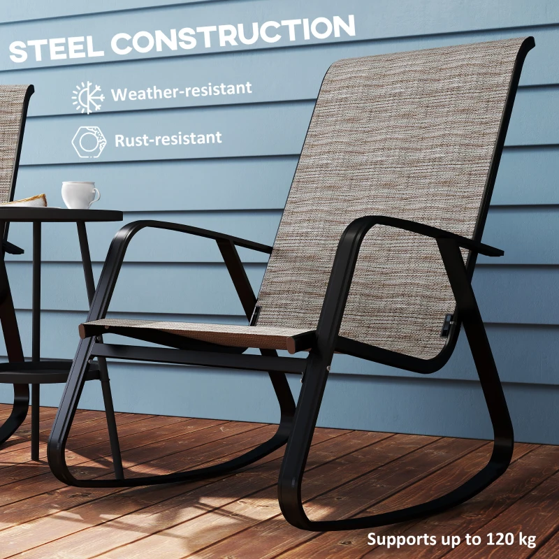 Best Garden Rocking Chairs Set of 2, Ergonomic Outdoor Rocking Chairs with Armrests, High Backrest, Steel Frame Relaxing Rocker Armchair Seats for Patio, Balcony, Porch, Light Brown - Image 7