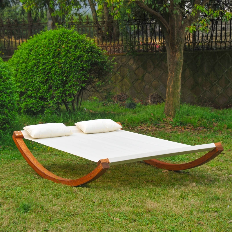 Best Garden Day Rocking Bed Sun Lounger Patio Furniture Hammock With Pillows Wood - Image 7