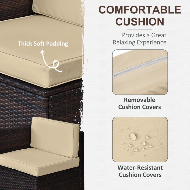 Best 6-Seater Rattan Sofa Furniture Set W/Cushions, Steel Frame-Brown - Image 5