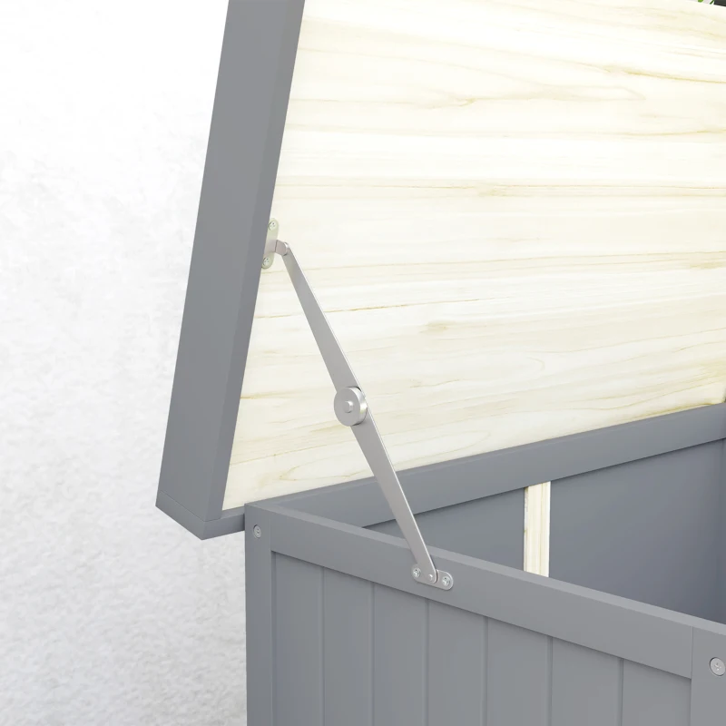 Best Wooden Garden Shed, Garden Tool Storage Shed with Hinged Roof and Shelf, Outdoor Storage Cabinet with Double Doors, Grey - Image 8