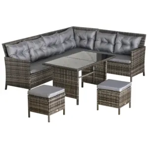 Best 8 Seater Patio wicker Sofa Set ,Outdoor Couch with Table & Cushions, Grey