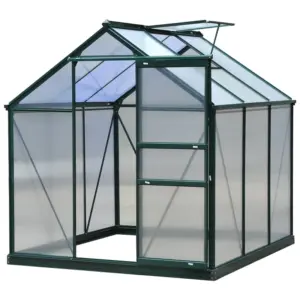 Best 6 x 6ft Polycarbonate Greenhouse, Large Walk-In Green House with Slide Door and Window, Garden Plants Grow House with Aluminium Frame and Foundation, Dark Green