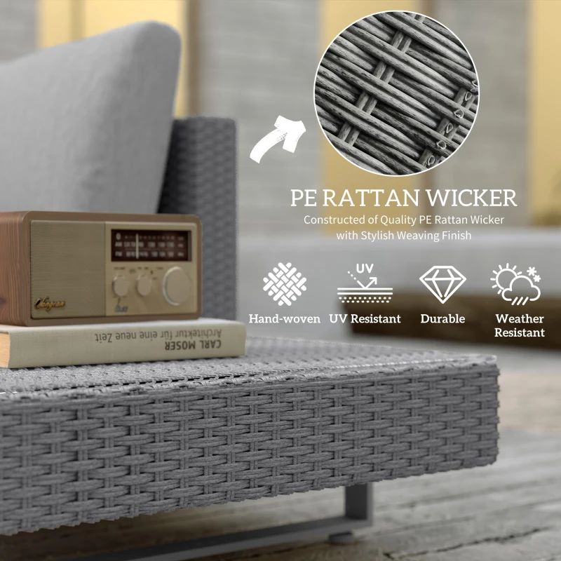 Best 5-Seater Rattan Wicker Sofa Set Furniture Patio Tea Table Set with Cushions, Light Grey - Image 4