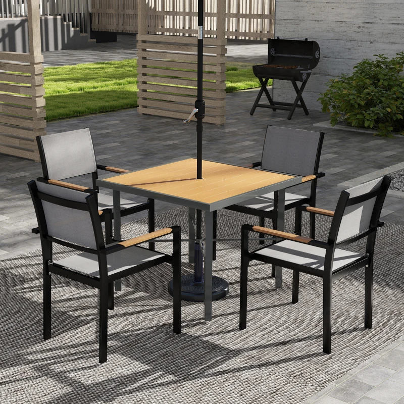 Best Garden Table, 90cm Square Outdoor Patio Dining Table with 4.2 cm Umbrella Hole, Metal Frame, Wood Effect Top, for Terrace, Balcony, Natural Wood Finish - Image 2