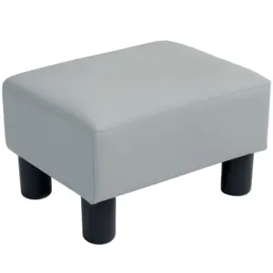 Best PU Leather Footstool with 4 Plastic Legs, Grey