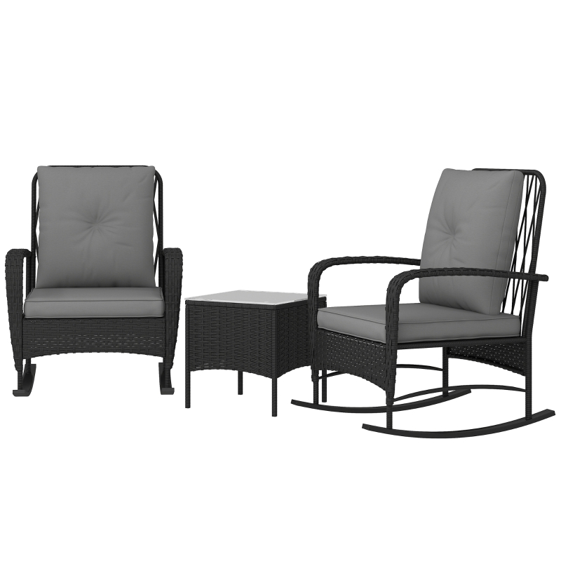 Best Three-Piece Rocking Chair Rattan Bistro Set - Black - Image 11