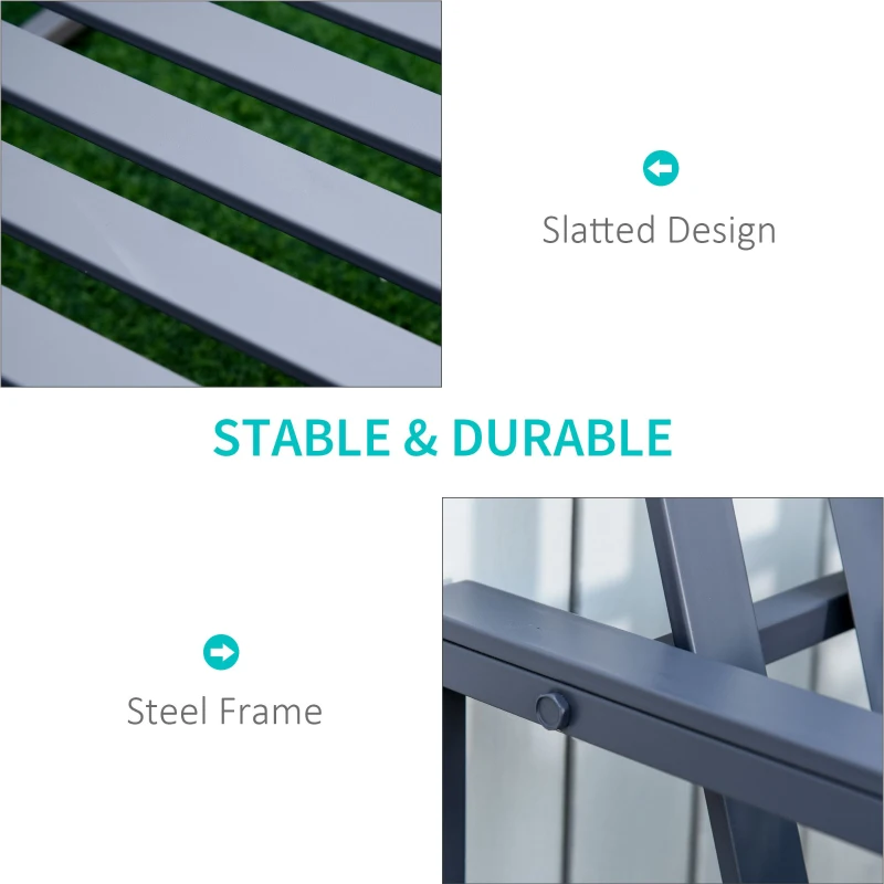 Best Steel Patio Garden Bench Loveseats for Outdoors Park Yard Slatted Design Grey - Image 5