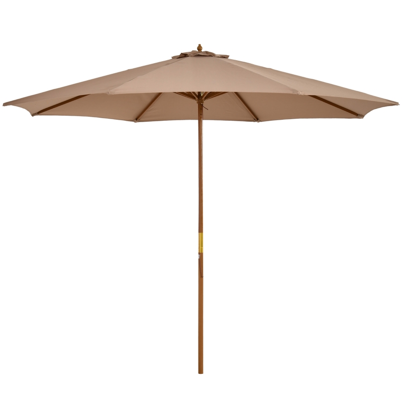 Best 3(m) Garden Umbrella Wooden Parasol 8 Ribs Bamboo Sun Shade Patio Outdoor Umbrella Canopy Khaki - Image 14