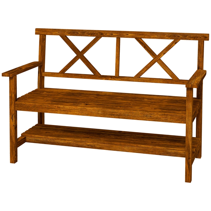 Best Two-Seater Fir Wood Bench, with Bottom Shelf - Natural - Image 11