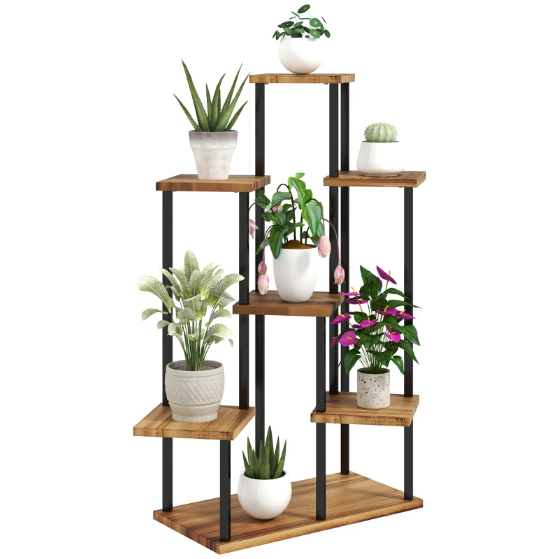 Best 7 Tier Plant Stand Indoor Outdoor, Tiered Corner Steel Wood Plant Shelf for Multiple Plants, Tall Flower Stand Display Rack for Garden Patio Balcony Living Room, Carbonised Finish