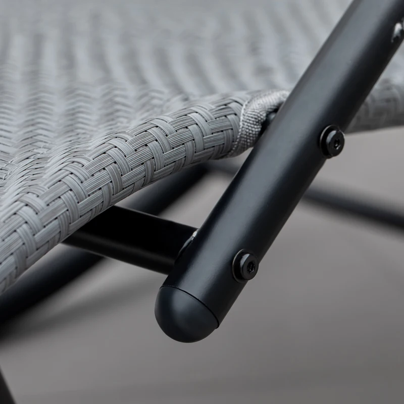 Best Zero Gravity Rocking Lounge Chair Rattan Effect Patio Rocking Chair w/ Removable Pillow Recliner Seat Breathable Texteline - Grey - Image 8