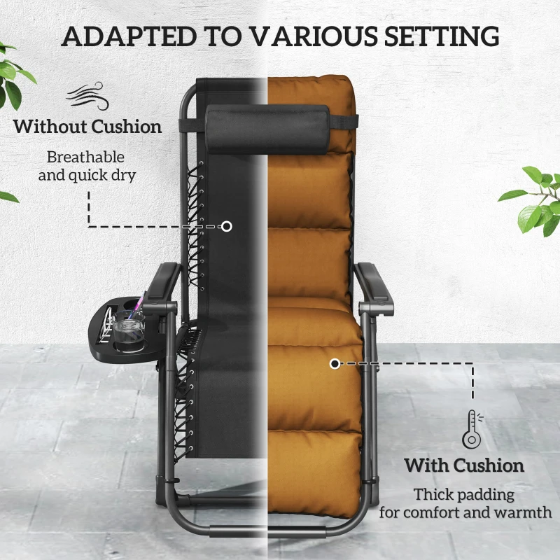 Best Set of Two Reclining Sun Loungers, with Cushion - Brown - Image 5