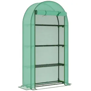 Best 4 Tier Mini Greenhouse with Reinforced PE Cover, Portable Small Greenhouse with Roll-Up Door, 105 x 45 x 160cm, Green