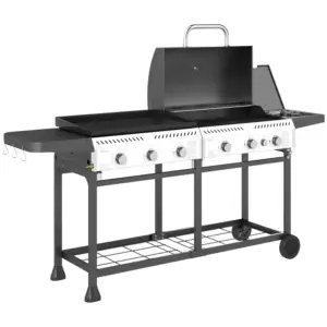 Best Deluxe Duo Gas BBQ, with Grill, Plancha and Side Burner - Black