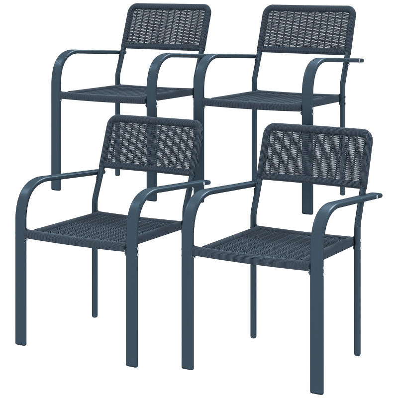 Best Garden Chairs Set of 4, Stackable Rattan Effect Dining Chairs with Armrest, Weather Resistant and Lightweight Outdoor Furniture Armchairs for Patio, Balcony, Terrace, Dark Grey - Image 11