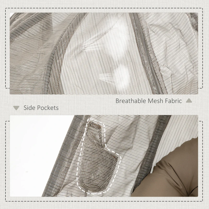 Best Hanging Egg Chair, Folding Texteline Swing Hammock with Side Pocket, Cushion and Stand for Indoor Outdoor, Patio Garden Furniture, Khaki - Image 7