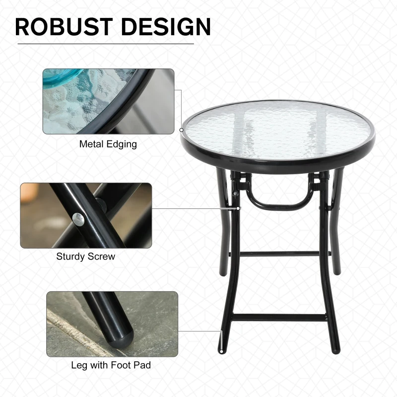 Best Foldable Garden Table, Round Folding Table with Glass Tabletop and Safety Buckle for Patio, Garden, Outdoor, Indoor, Black - Image 7
