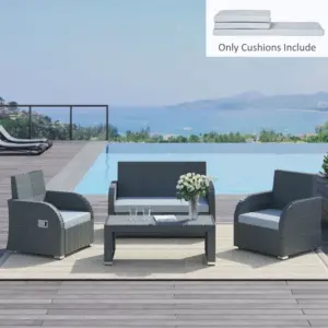 Best 3 PCs Outdoor Seat Cushion for Rattan Furniture, Garden Furniture Cushions, Grey