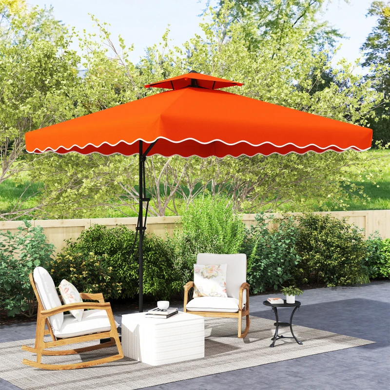 Best 2.5m Cantilever Parasol with Easy Lever, Square Double Top Garden Parasol Umbrella with Ruffles and Cross Base, Overhanging Outdoor Sun Shades, Orange - Image 8