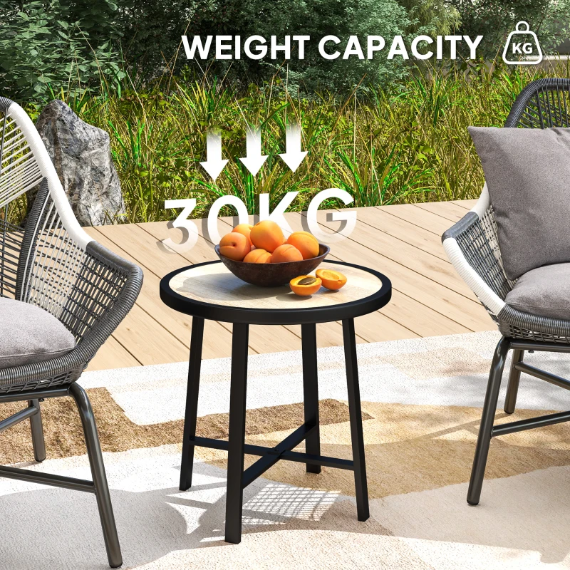 Best Round Small Garden Table, 50.5cm Outdoor Side Table with SPC Tabletop, Metal Frame and Anti-slip Foot Pads for Garden, Balcony, Nature Wood Finish - Image 6