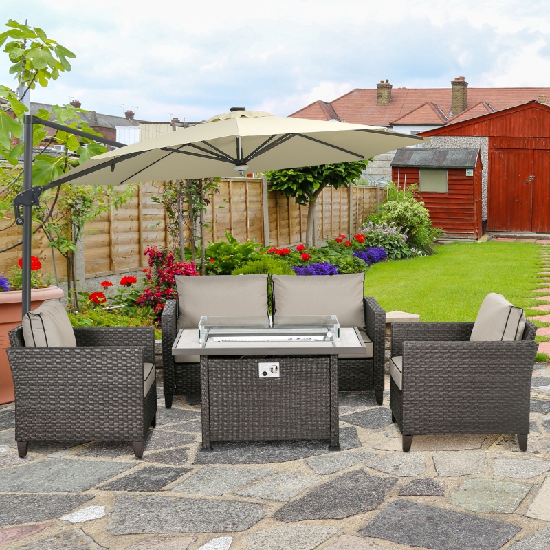 Best 5-Piece Rattan Patio Furniture Set with Gas Fire Pit Table, Loveseat Sofa, Armchairs, Cushions, Pillows, Dark Brown - Image 10