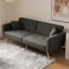 Modern Loveseat with Adjustable Backrest, Gold Legs, Side Storage Pockets, Sherpa Fabric Convertible Sofa Bed, 176L x 64W x 75H cm, Dark Grey - Image 4