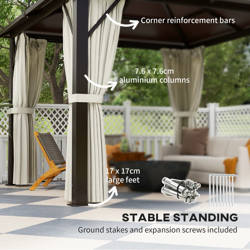 Best 3 x 3(m) Hardtop Gazebo Canopy with UPF30+ Double Polycarbonate Roof, Aluminium Frame Garden Gazebo Permanent Pavilion with Mosquito Netting and Curtains for Patio, Deck, Beige - Image 5