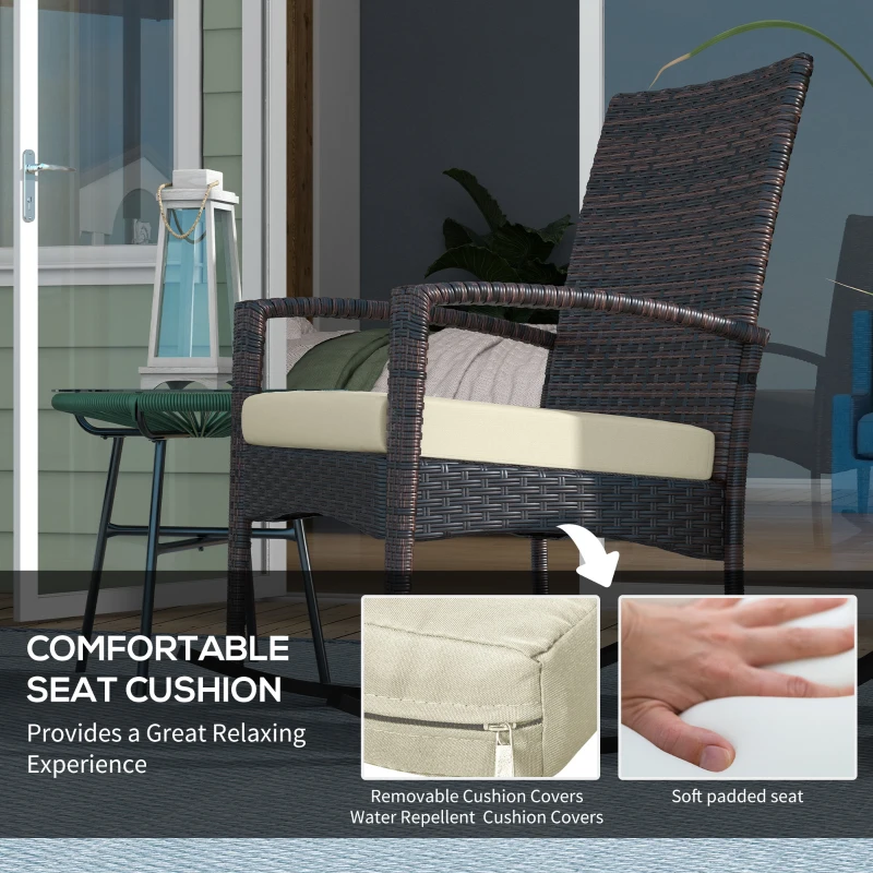 Best Outdoor PE Rattan Rocking Chair Set of 2, Garden Rocking Chair Set with Armrest and Cushion, Brown - Image 5