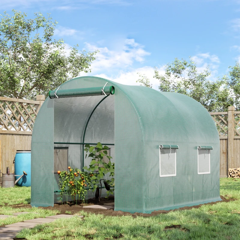 Best 2.45 x 2m Polytunnel Greenhouse, Walk-in Greenhouse with Large Roll-Up Door & Windows, Plastic Cover, Steel Frame, Easy Access & Ventilation, Green - Image 2