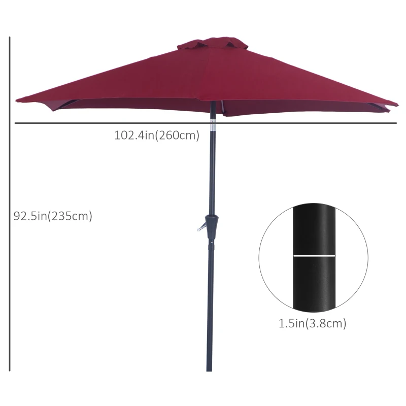 Best 2.6M Garden Parasol Umbrella with Tilt and Crank, Outdoor Sun Parasol Sunshade Shelter with Aluminium Frame, Wine Red - Image 3