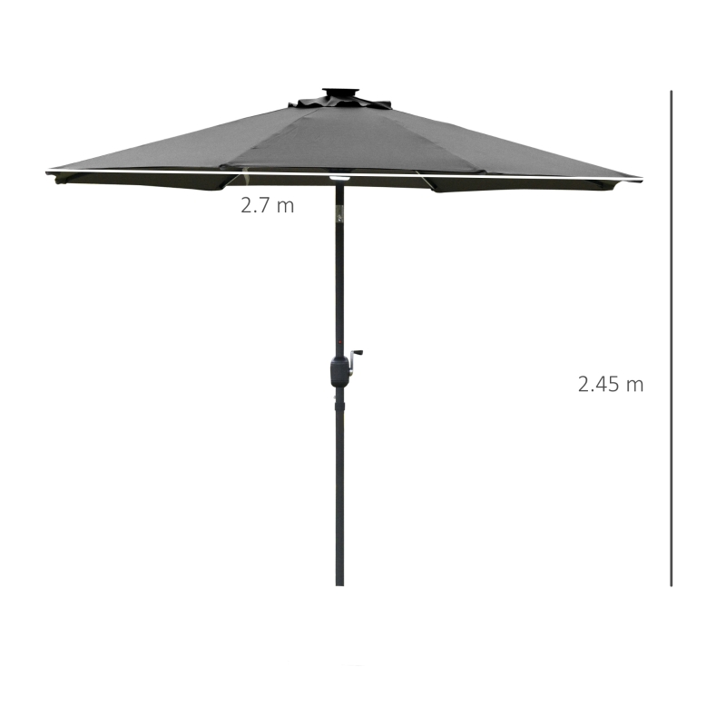Best 2.7m Garden Parasol Sun Umbrella w/ LED Solar Light Angled Canopy Grey - Image 3