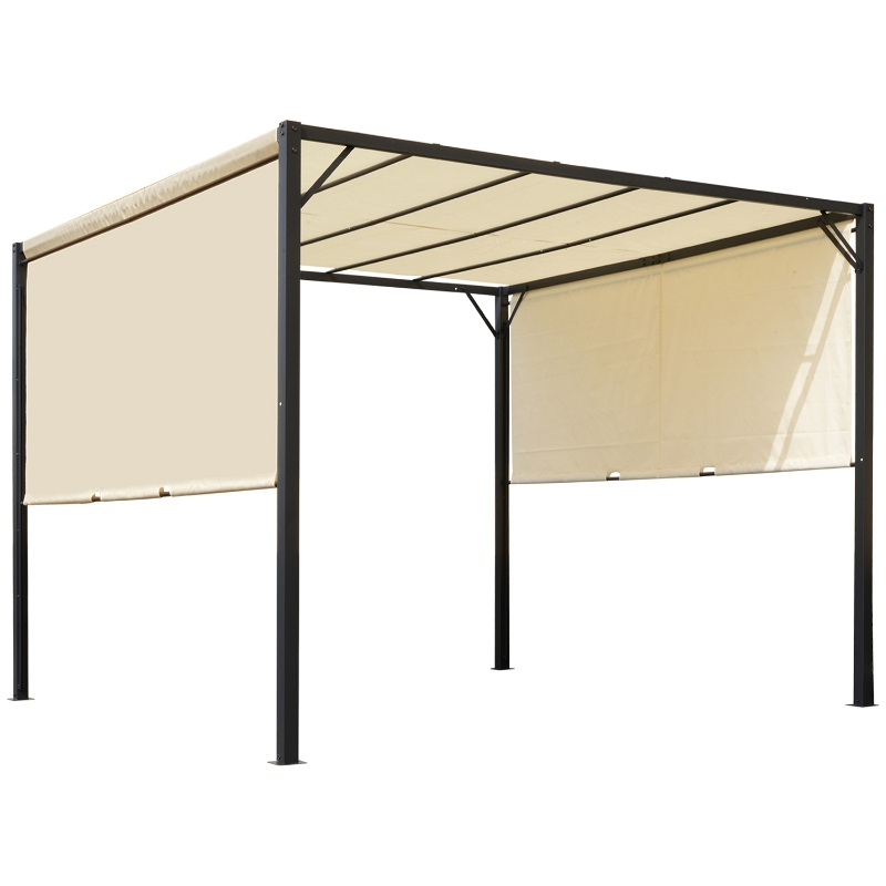 Best Metal Pergola With Canopy Retractable Pergola Canopy 3Lx3Wx2.3H m Garden Gazebo Party Tent Sun Shelter Cover - Cream White/Black - Image 14